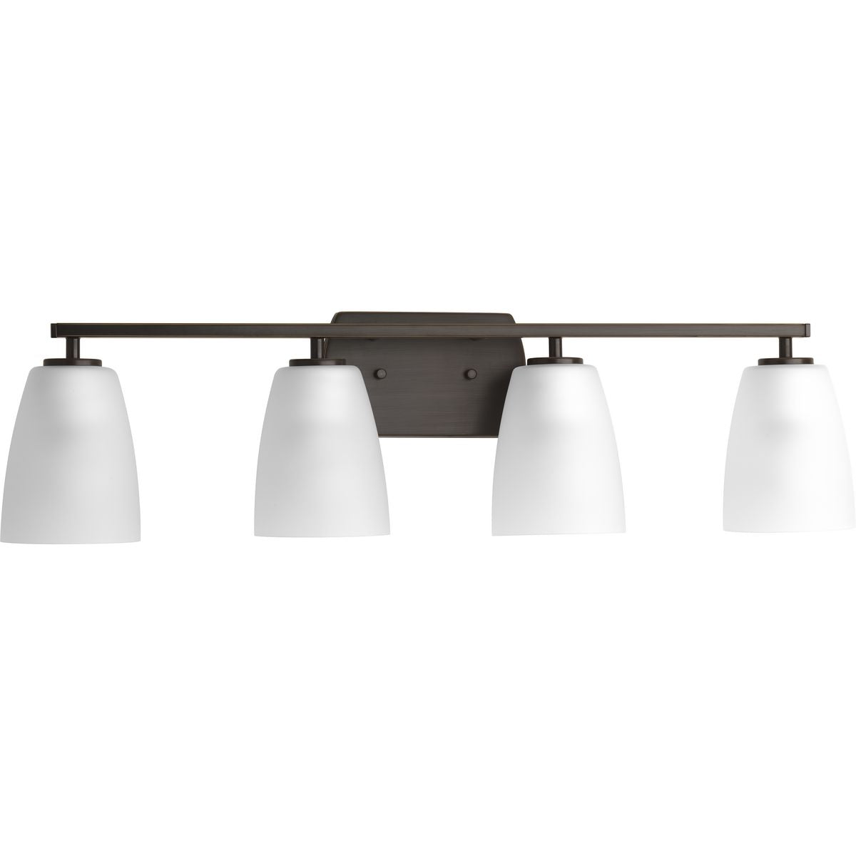 PROGRESS LIGHTING P300134-020 Antique Bronze Leap Collection Four-Light Antique Bronze Etched Glass Modern Bath Vanity Light