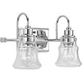 PROGRESS LIGHTING P300138-015 Polished Chrome Litchfield Collection Two-Light Polished Chrome Clear Glass Coastal Bath Vanity Light