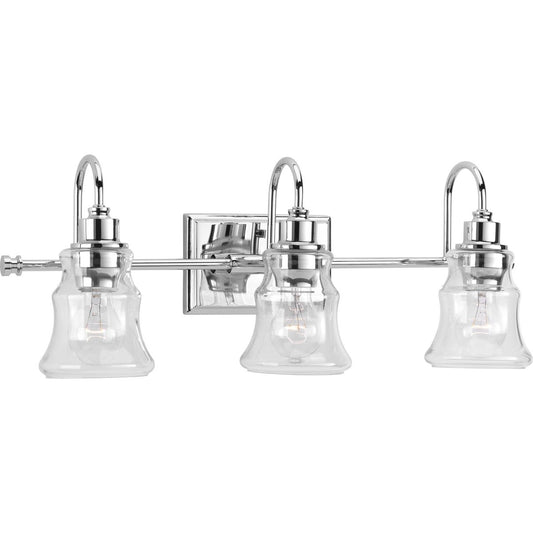 PROGRESS LIGHTING P300139-015 Polished Chrome Litchfield Collection Three-Light Polished Chrome Clear Glass Coastal Bath Vanity Light