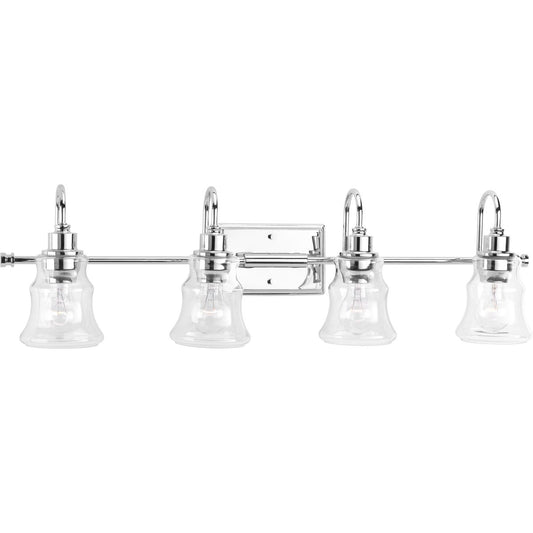 PROGRESS LIGHTING P300140-015 Polished Chrome Litchfield Collection Four-Light Polished Chrome Clear Glass Coastal Bath Vanity Light