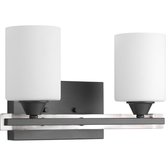 PROGRESS LIGHTING P300145-143 Graphite Dart Collection Two-Light Graphite Etched Glass Modern Bath Vanity Light