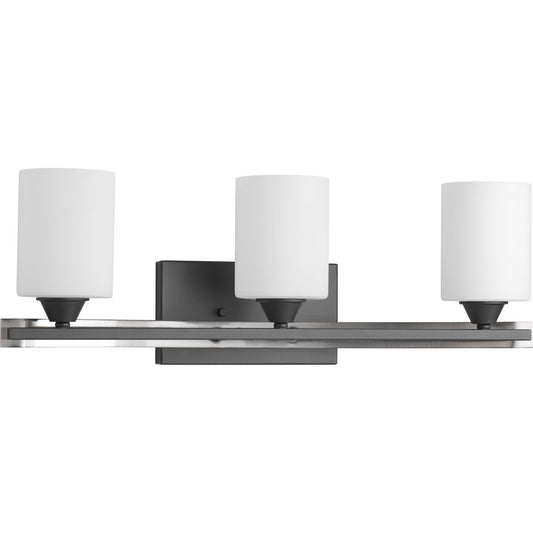 PROGRESS LIGHTING P300146-143 Graphite Dart Collection Three-Light Graphite Etched Glass Modern Bath Vanity Light