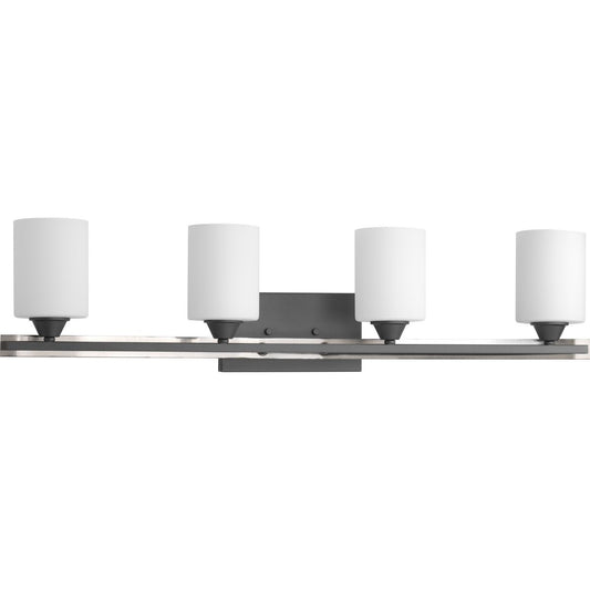 PROGRESS LIGHTING P300147-143 Graphite Dart Collection Four-Light Graphite Etched Glass Modern Bath Vanity Light