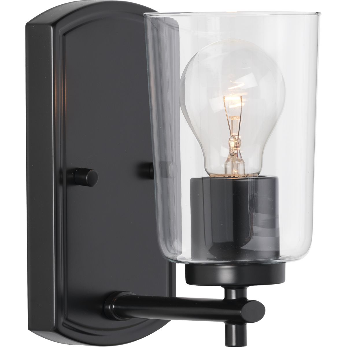 PROGRESS LIGHTING P300154-031 Matte Black Adley Collection One-Light Matte Black Clear Glass New Traditional Bath Vanity Light