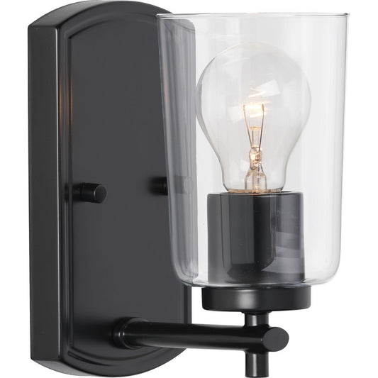 PROGRESS LIGHTING P300154-031 Matte Black Adley Collection One-Light Matte Black Clear Glass New Traditional Bath Vanity Light