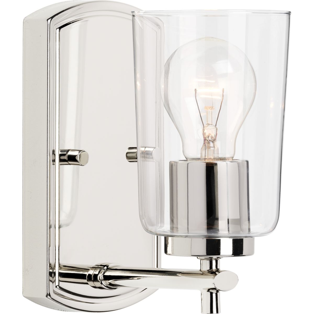 PROGRESS LIGHTING P300154-104 Polished Nickel Adley Collection One-Light Polished Nickel Clear Glass New Traditional Bath Vanity Light