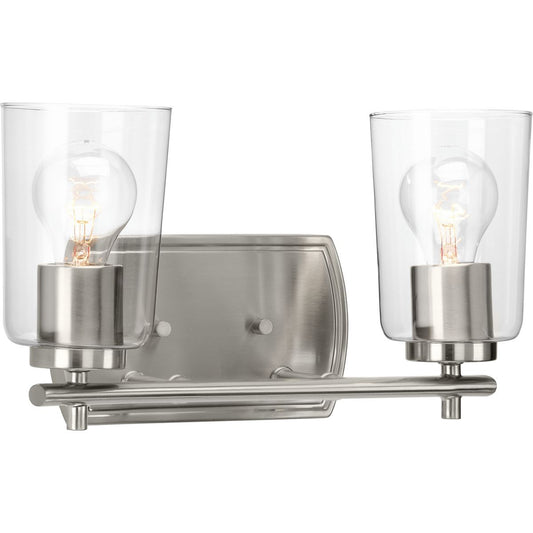 PROGRESS LIGHTING P300155-009 Brushed Nickel Adley Collection Two-Light Brushed Nickel Clear Glass New Traditional Bath Vanity Light