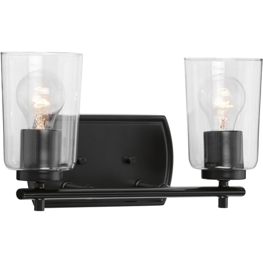 PROGRESS LIGHTING P300155-031 Matte Black Adley Collection Two-Light Matte Black Clear Glass New Traditional Bath Vanity Light