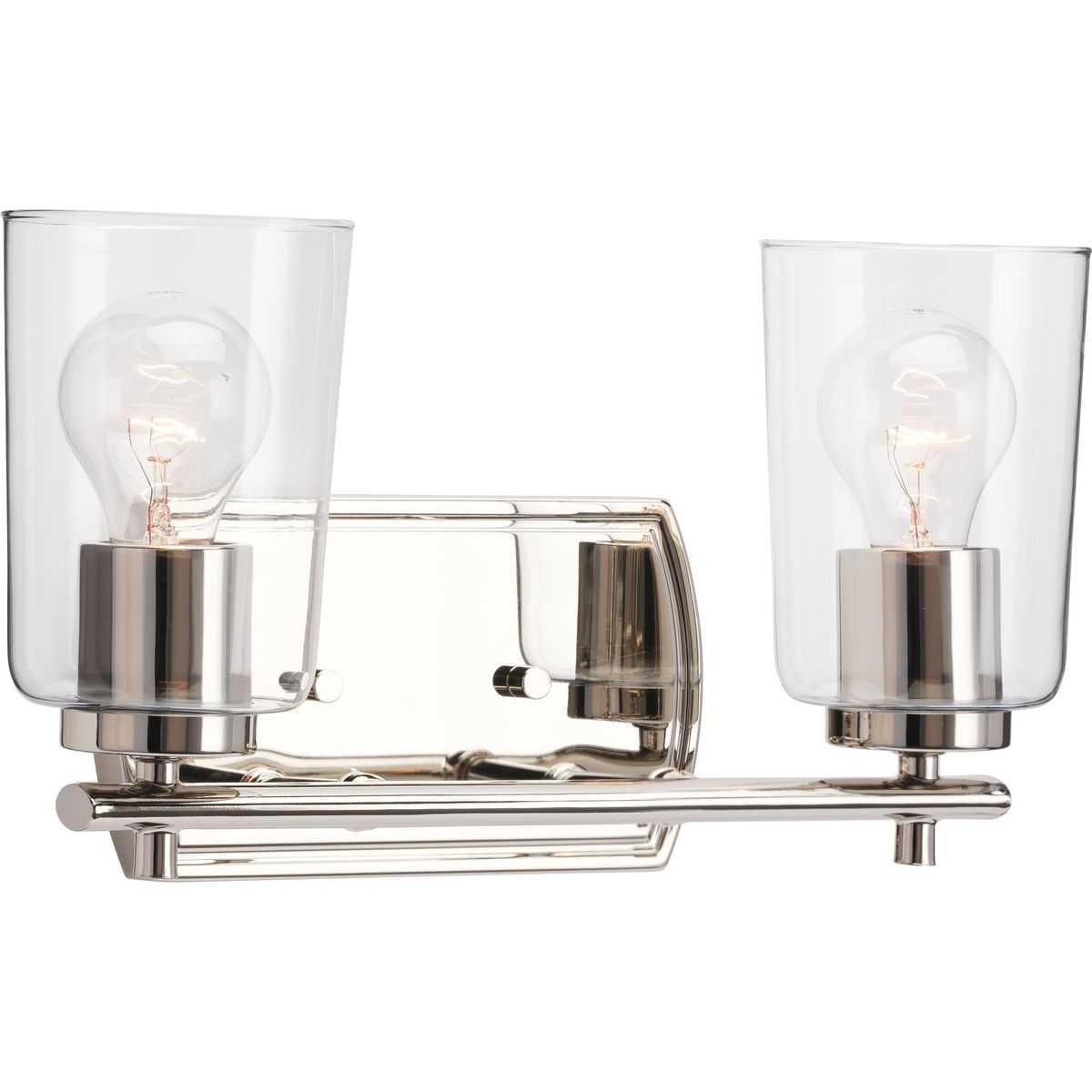 PROGRESS LIGHTING P300155-104 Polished Nickel Adley Collection Two-Light Polished Nickel Clear Glass New Traditional Bath Vanity Light