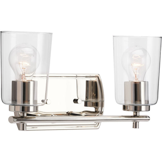 PROGRESS LIGHTING P300155-104 Polished Nickel Adley Collection Two-Light Polished Nickel Clear Glass New Traditional Bath Vanity Light