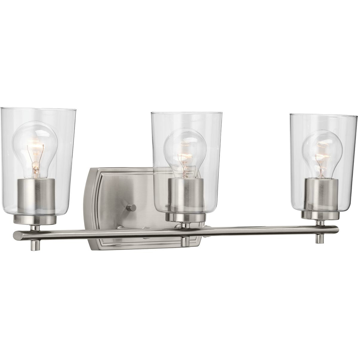 PROGRESS LIGHTING P300156-009 Brushed Nickel Adley Collection Three-Light Brushed Nickel Clear Glass New Traditional Bath Vanity Light