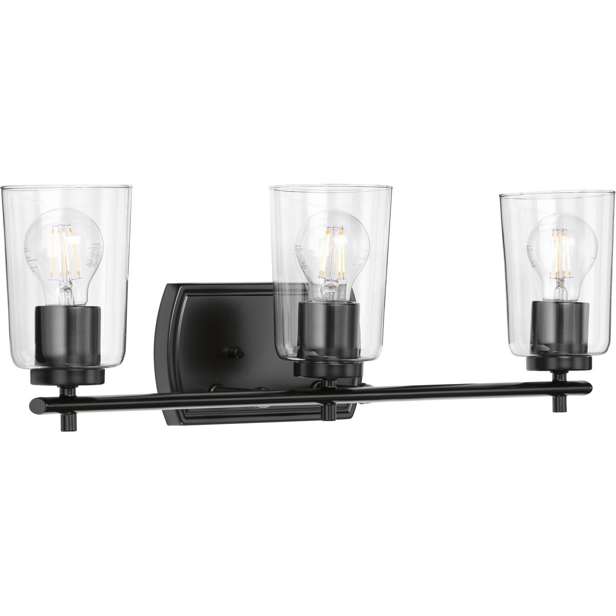 PROGRESS LIGHTING P300156-031 Matte Black Adley Collection Three-Light Matte Black Clear Glass New Traditional Bath Vanity Light