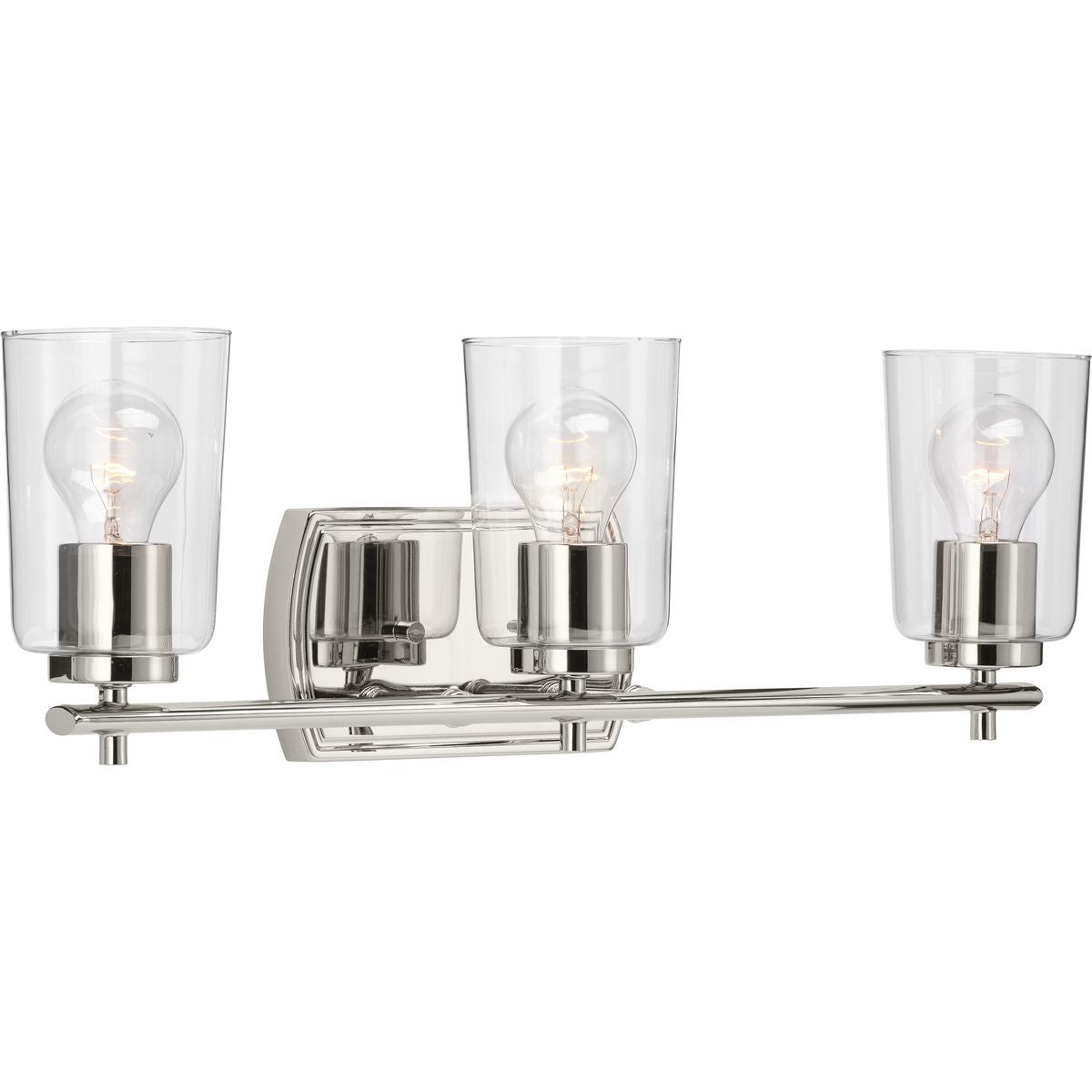 PROGRESS LIGHTING P300156-104 Polished Nickel Adley Collection Three-Light Polished Nickel Clear Glass New Traditional Bath Vanity Light