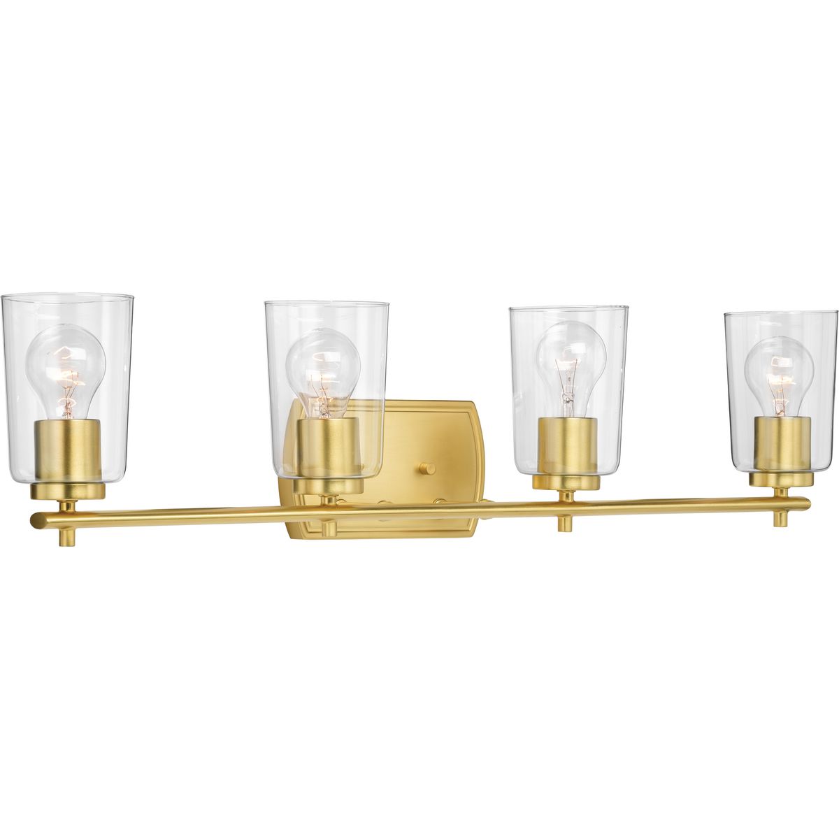PROGRESS LIGHTING P300157-012 Satin Brass Adley Collection Four-Light Satin Brass Clear Glass New Traditional Bath Vanity Light