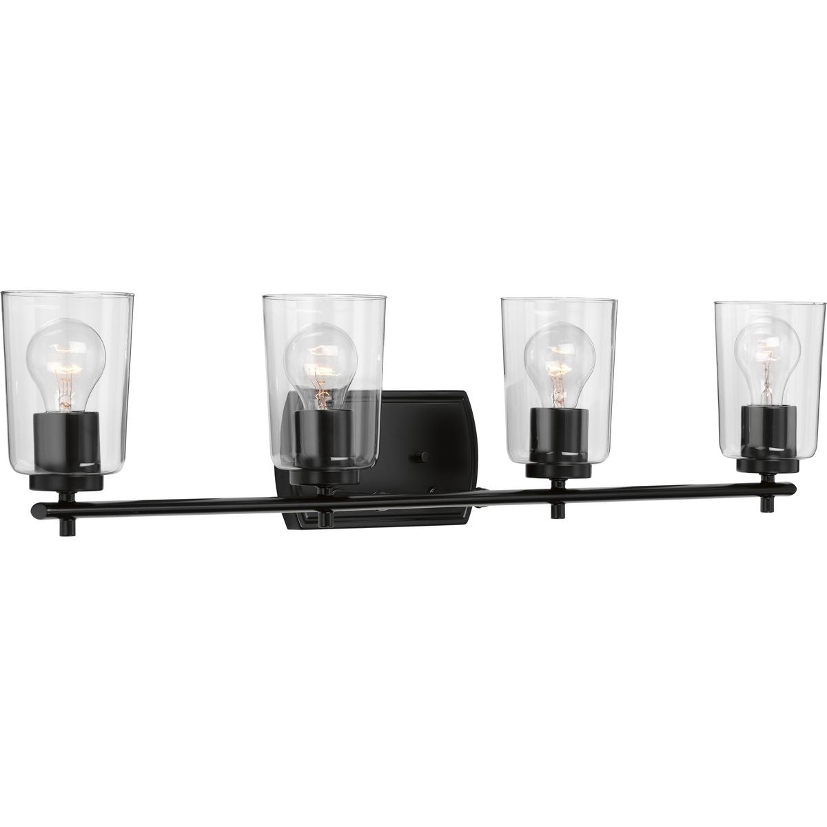 PROGRESS LIGHTING P300157-031 Matte Black Adley Collection Four-Light Matte Black Clear Glass New Traditional Bath Vanity Light
