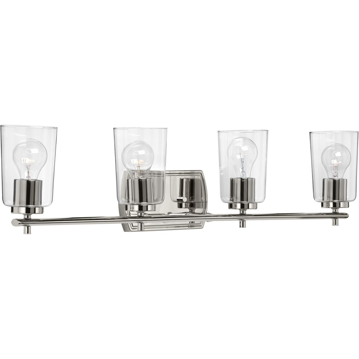 PROGRESS LIGHTING P300157-104 Polished Nickel Adley Collection Four-Light Polished Nickel Clear Glass New Traditional Bath Vanity Light
