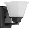 PROGRESS LIGHTING P300158-31M Matte Black Clifton Heights Collection One-Light Modern Farmhouse Matte Black Etched Glass Bath Vanity Light