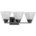 PROGRESS LIGHTING P300160-31M Matte Black Clifton Heights Collection Three-Light Modern Farmhouse Matte Black Etched Glass Bath Vanity Light