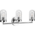 PROGRESS LIGHTING P300176-015 Polished Chrome Signal Collection Three-Light Polished Chrome Clear Glass Coastal Bath Vanity Light