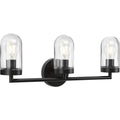 PROGRESS LIGHTING P300176-143 Graphite Signal Collection Three-Light Graphite Clear Glass Coastal Bath Vanity Light