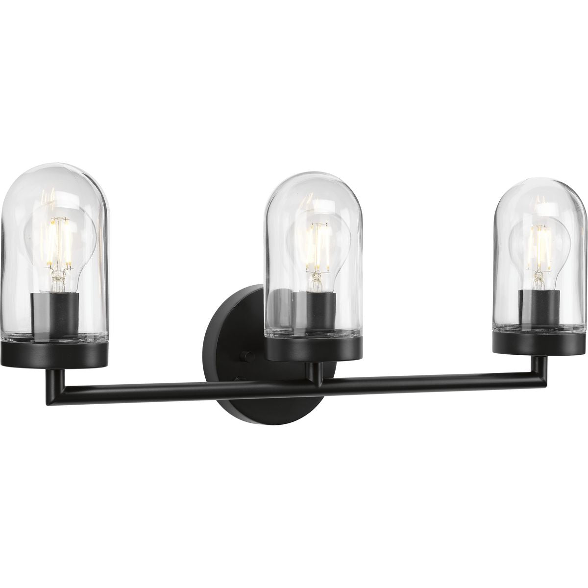 PROGRESS LIGHTING P300176-143 Graphite Signal Collection Three-Light Graphite Clear Glass Coastal Bath Vanity Light