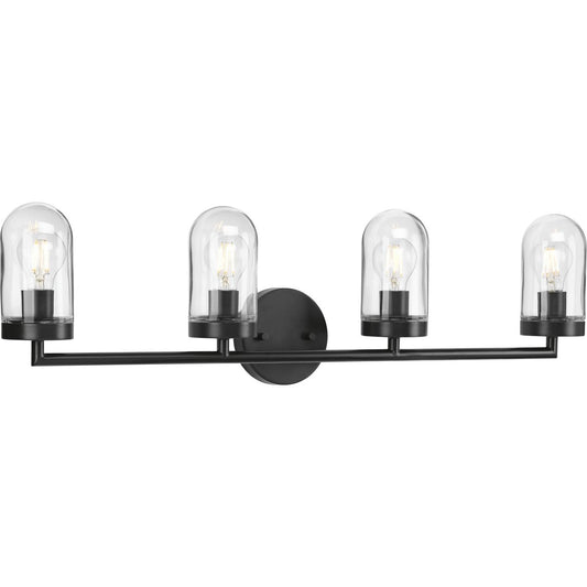 PROGRESS LIGHTING P300177-143 Graphite Signal Collection Four-Light Graphite Clear Glass Coastal Bath Vanity Light