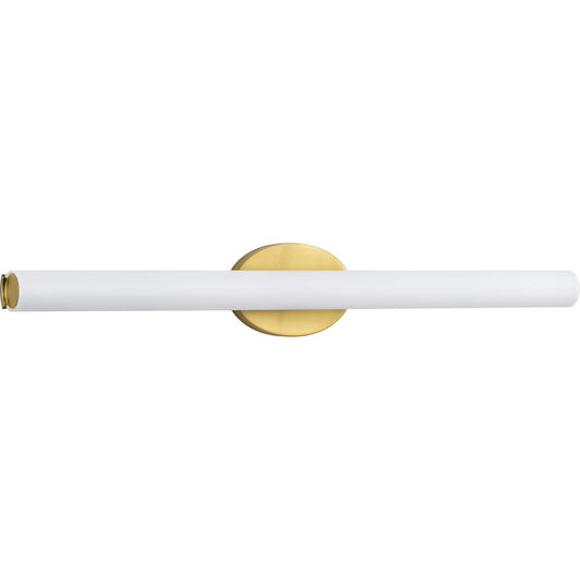 PROGRESS LIGHTING P300184-012-30 Satin Brass Parallel LED Collection 32" Satin Brass Etched White Glass Mid-Century Modern Bath Vanity Light