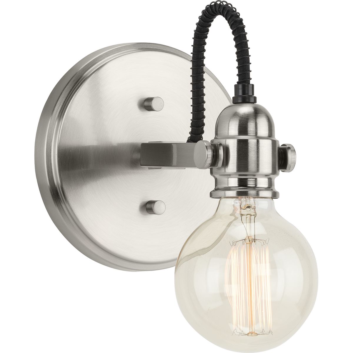 PROGRESS LIGHTING P300189-009 Brushed Nickel Axle Collection One-Light Brushed Nickel Vintage Style Bath Vanity Wall Light