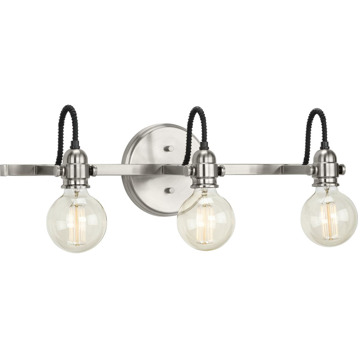PROGRESS LIGHTING P300191-009 Brushed Nickel Axle Collection Three-Light Brushed Nickel Vintage Style Bath Vanity Wall Light