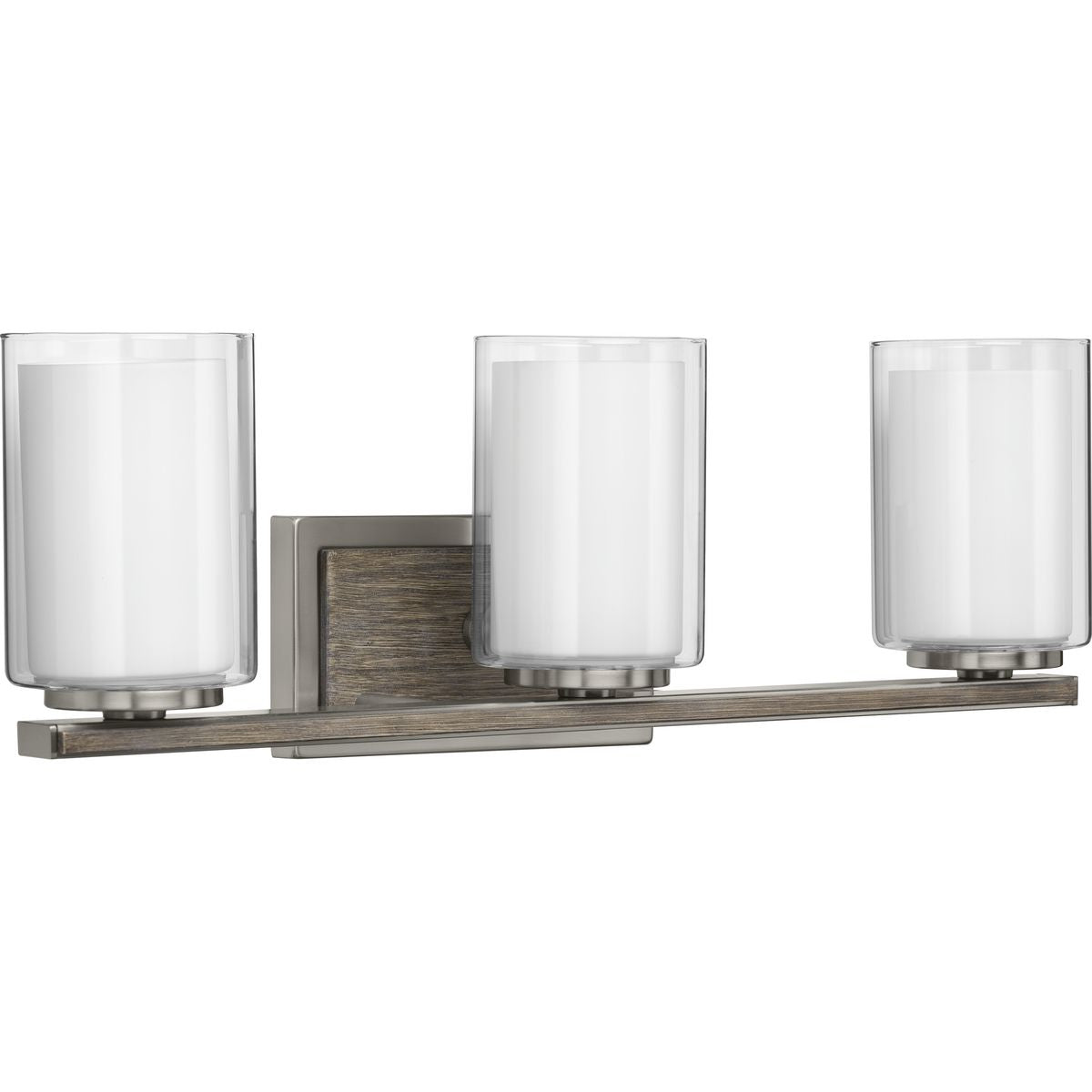 PROGRESS LIGHTING P300217-009 Brushed Nickel Mast Collection Three-Light Brushed Nickel Clear Glass Coastal Bath Vanity Light