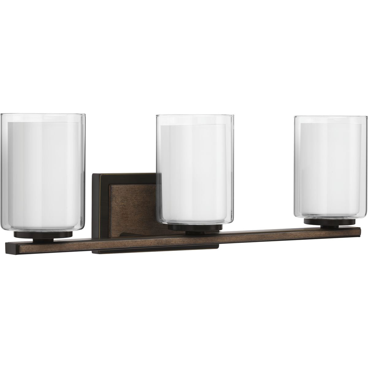 PROGRESS LIGHTING P300217-020 Antique Bronze Mast Collection Three-Light Antique Bronze Clear Glass Coastal Bath Vanity Light