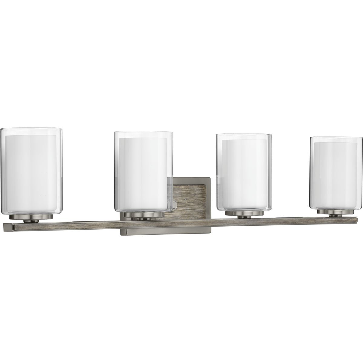 PROGRESS LIGHTING P300218-009 Brushed Nickel Mast Collection Four-Light Brushed Nickel Clear Glass Coastal Bath Vanity Light