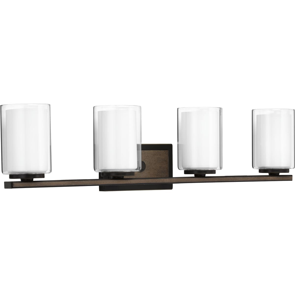 PROGRESS LIGHTING P300218-020 Antique Bronze Mast Collection Four-Light Antique Bronze Clear Glass Coastal Bath Vanity Light