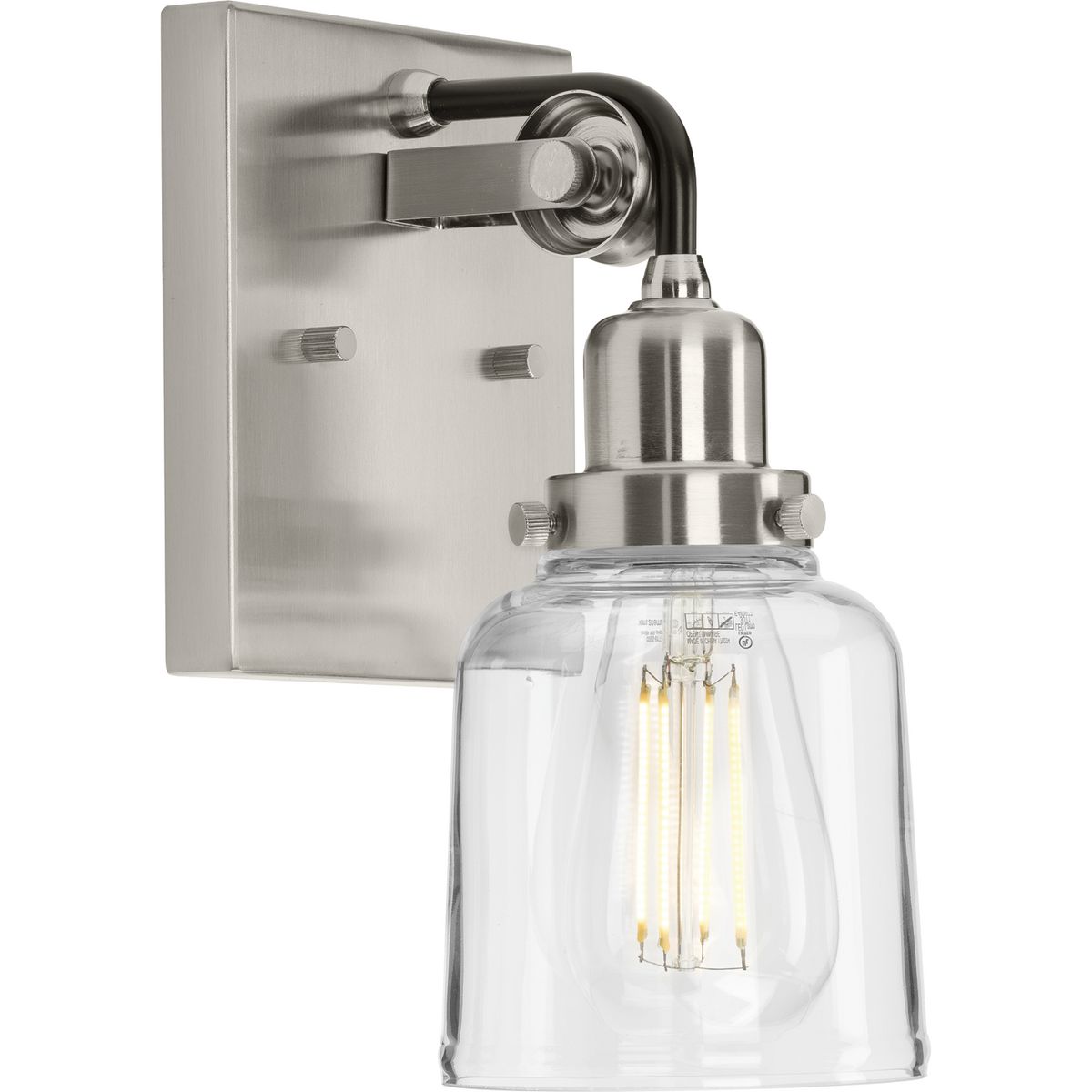 PROGRESS LIGHTING P300226-009 Brushed Nickel Rushton Collection One-Light Brushed Nickel Clear Glass Farmhouse Bath Vanity Light