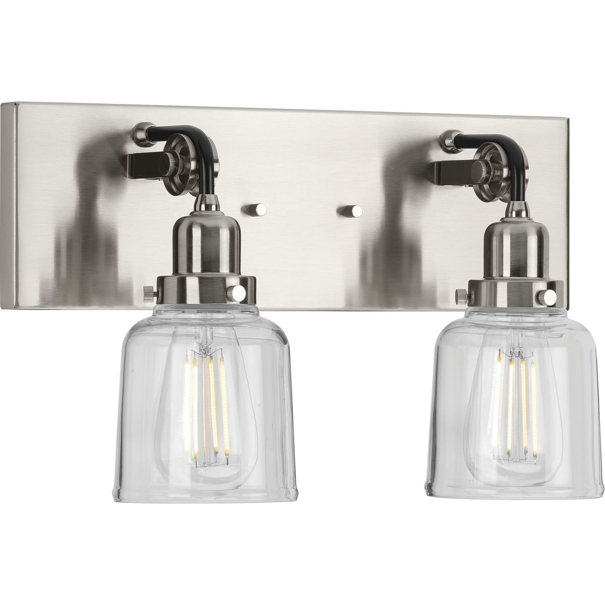 PROGRESS LIGHTING P300227-009 Brushed Nickel Rushton Collection Two-Light Brushed Nickel Clear Glass Farmhouse Bath Vanity Light