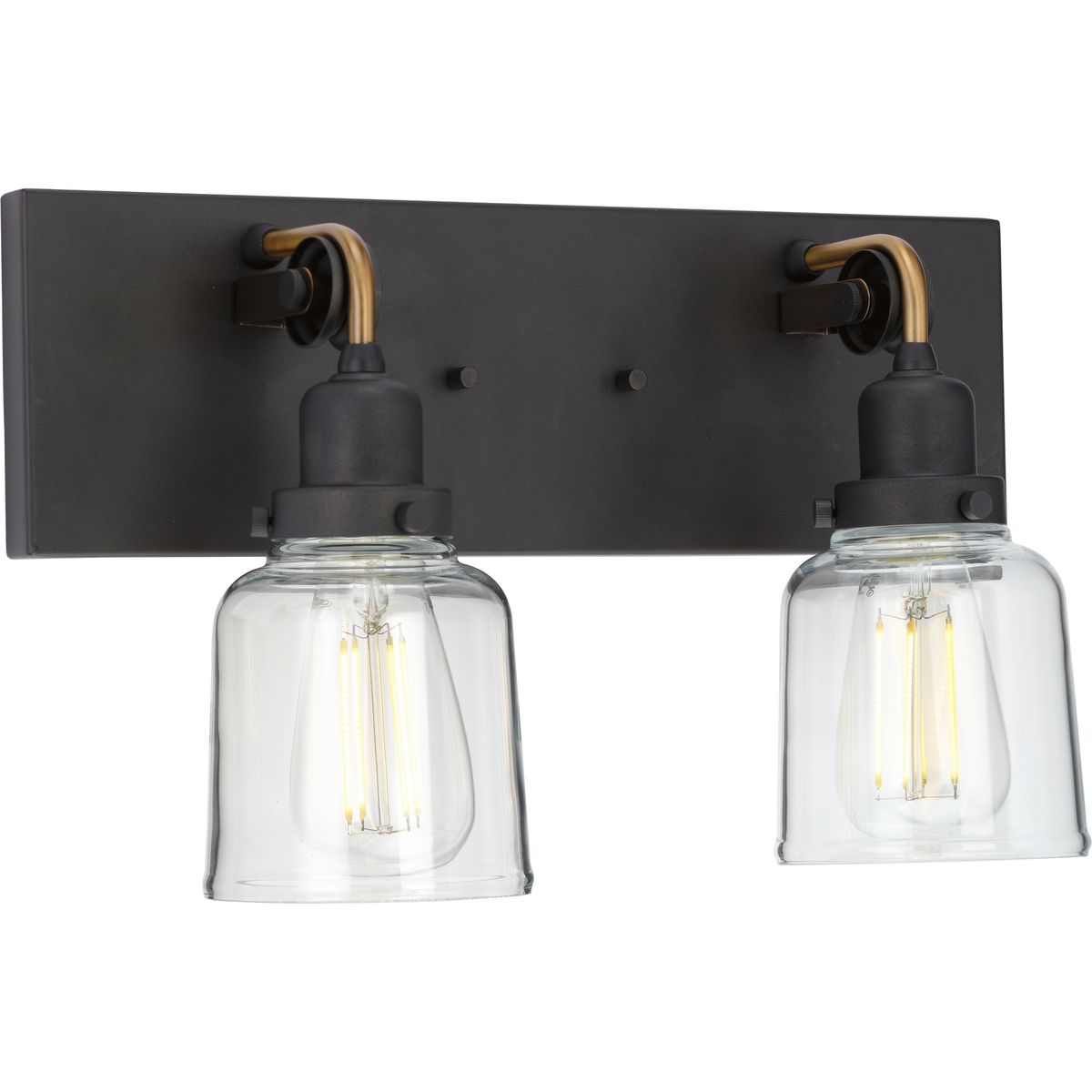 PROGRESS LIGHTING P300227-143 Graphite Rushton Collection Two-Light Graphite Clear Glass Farmhouse Bath Vanity Light
