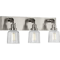 PROGRESS LIGHTING P300228-009 Brushed Nickel Rushton Collection Three-Light Brushed Nickel Clear Glass Farmhouse Bath Vanity Light