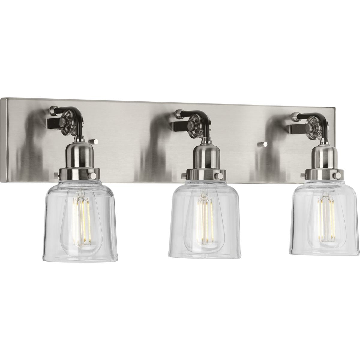PROGRESS LIGHTING P300228-009 Brushed Nickel Rushton Collection Three-Light Brushed Nickel Clear Glass Farmhouse Bath Vanity Light