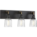 PROGRESS LIGHTING P300228-143 Graphite Rushton Collection Three-Light Graphite Clear Glass Farmhouse Bath Vanity Light
