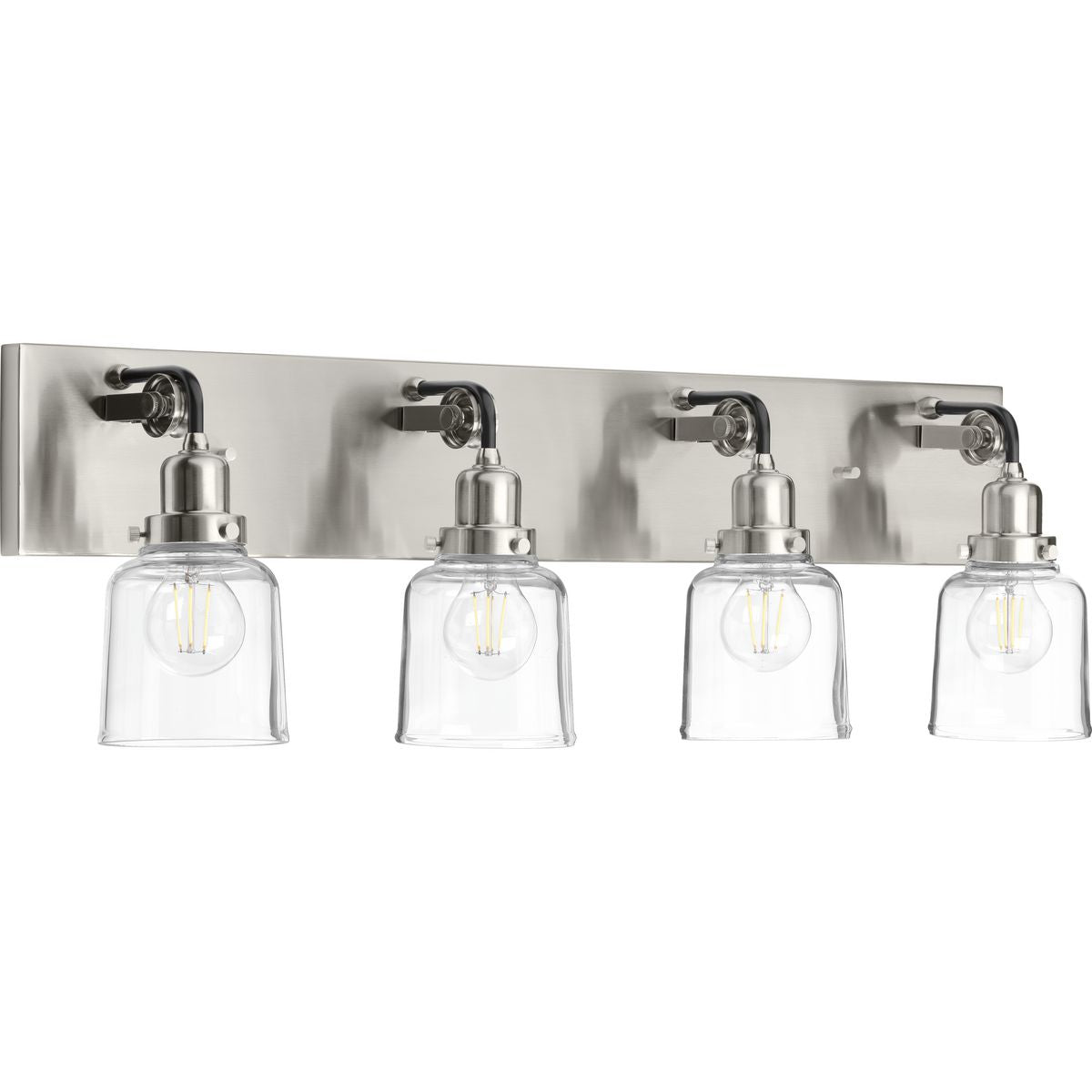 PROGRESS LIGHTING P300229-009 Brushed Nickel Rushton Collection Four-Light Brushed Nickel Clear Glass Farmhouse Bath Vanity Light