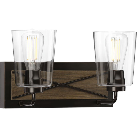 PROGRESS LIGHTING P300230-020 Antique Bronze Briarwood Collection Two-Light Antique Bronze Clear Glass Coastal Bath Vanity Light