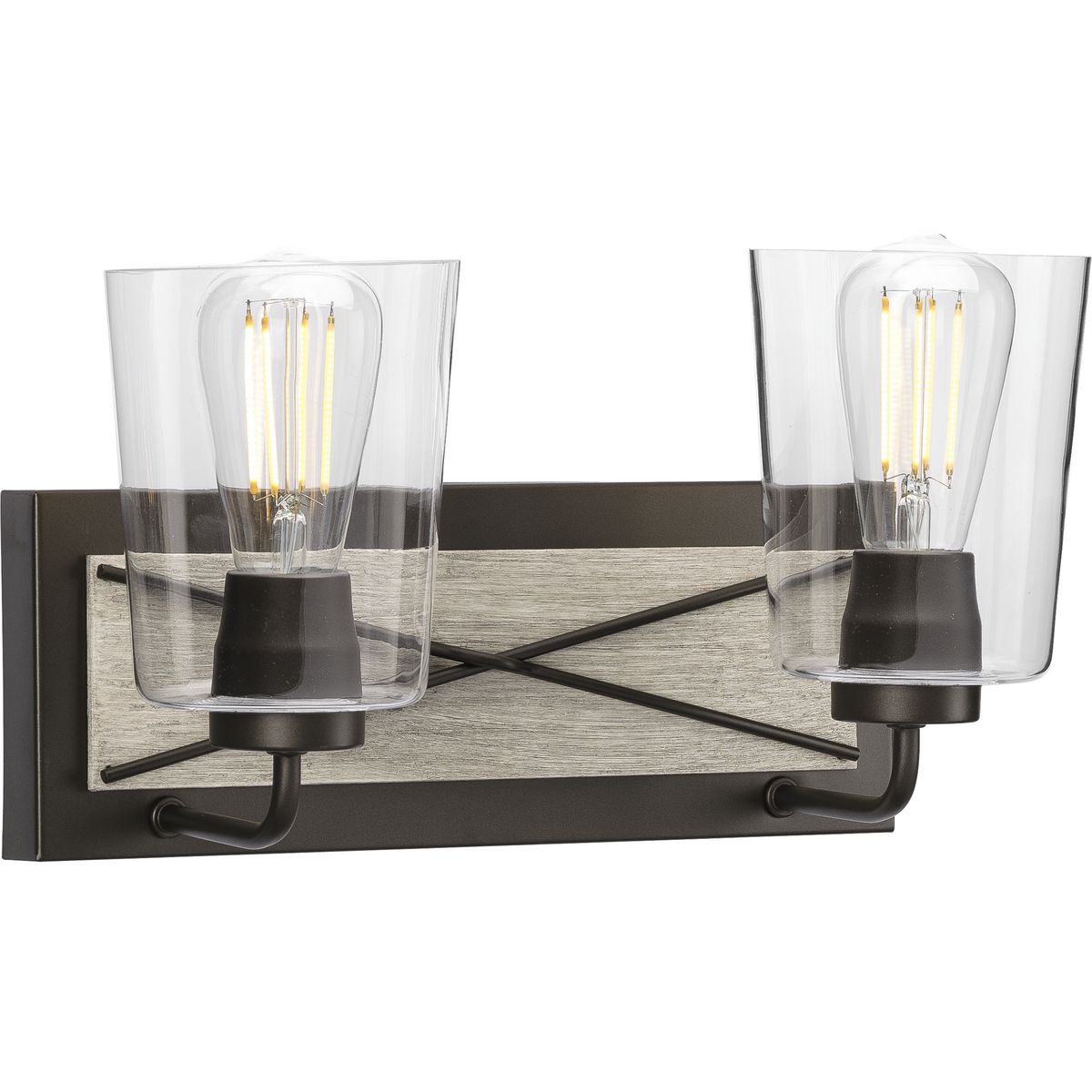 PROGRESS LIGHTING P300230-143 Graphite Briarwood Collection Two-Light Graphite Clear Glass Coastal Bath Vanity Light