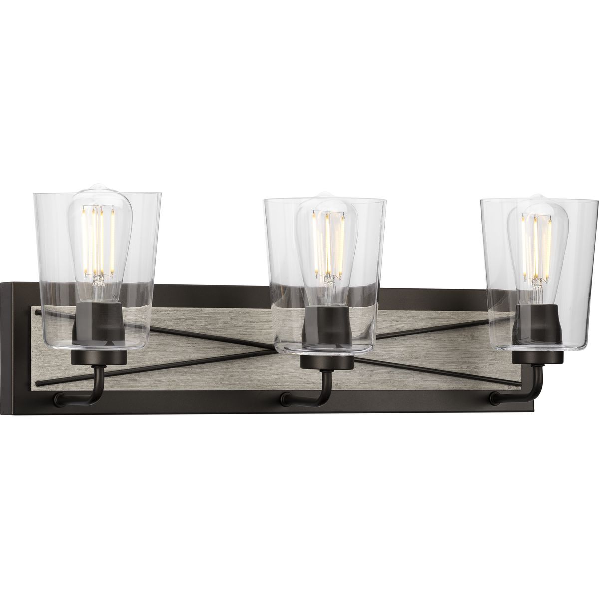 PROGRESS LIGHTING P300231-143 Graphite Briarwood Collection Three-Light Graphite Clear Glass Coastal Bath Vanity Light