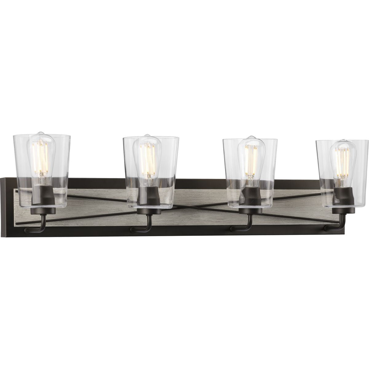 PROGRESS LIGHTING P300232-143 Graphite Briarwood Collection Four-Light Graphite Clear Glass Coastal Bath Vanity Light
