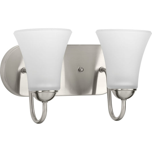 PROGRESS LIGHTING P300234-009 Brushed Nickel Classic Collection Two-Light Brushed Nickel Etched Glass Traditional Bath Vanity Light