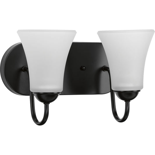 PROGRESS LIGHTING P300234-031 Matte Black Classic Collection Two-Light Matte Black Etched Glass Traditional Bath Vanity Light