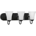 PROGRESS LIGHTING P300235-031 Matte Black Classic Collection Three-Light Matte Black Etched Glass Traditional Bath Vanity Light