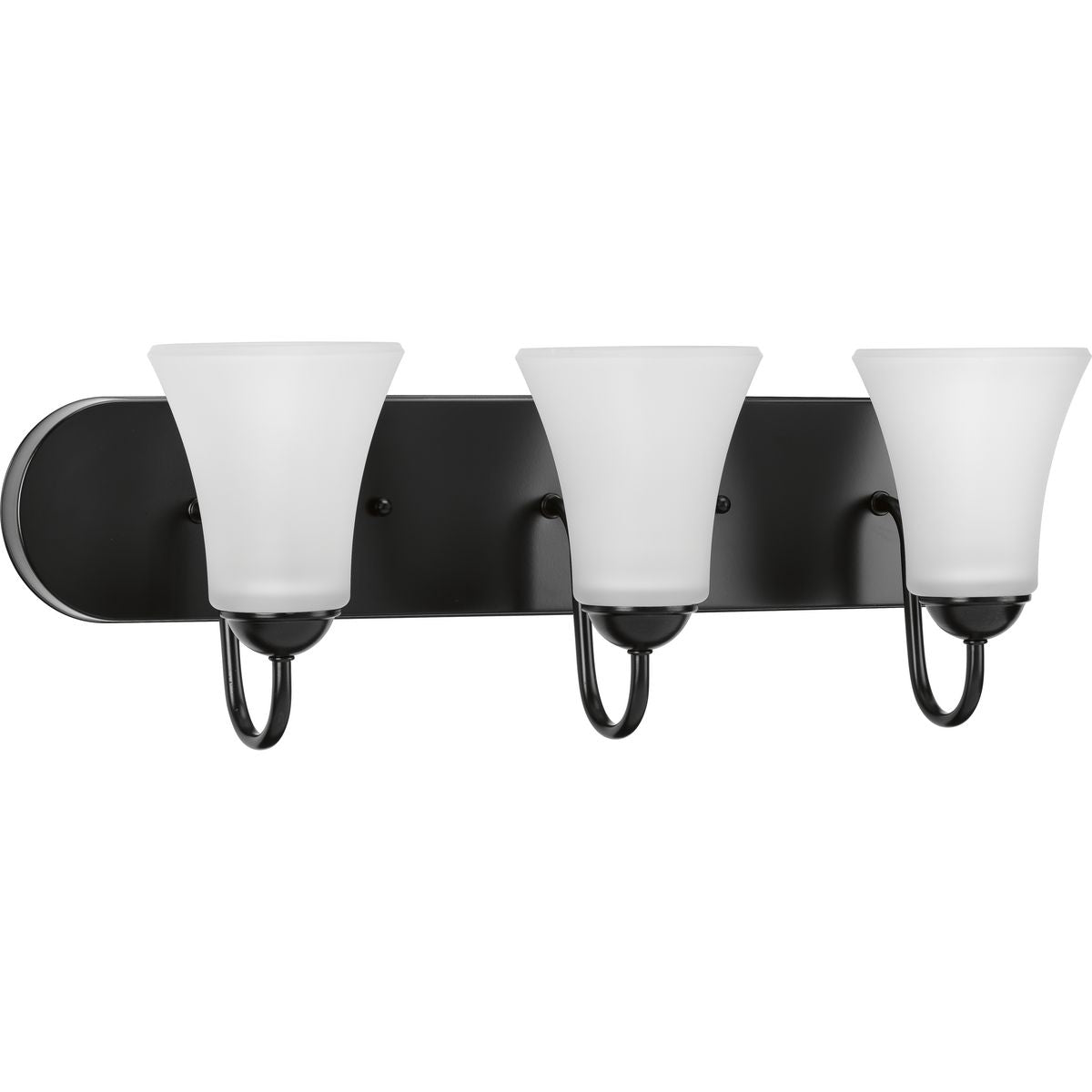 PROGRESS LIGHTING P300235-031 Matte Black Classic Collection Three-Light Matte Black Etched Glass Traditional Bath Vanity Light
