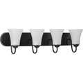PROGRESS LIGHTING P300236-031 Matte Black Classic Collection Four-Light Matte Black Etched Glass Traditional Bath Vanity Light