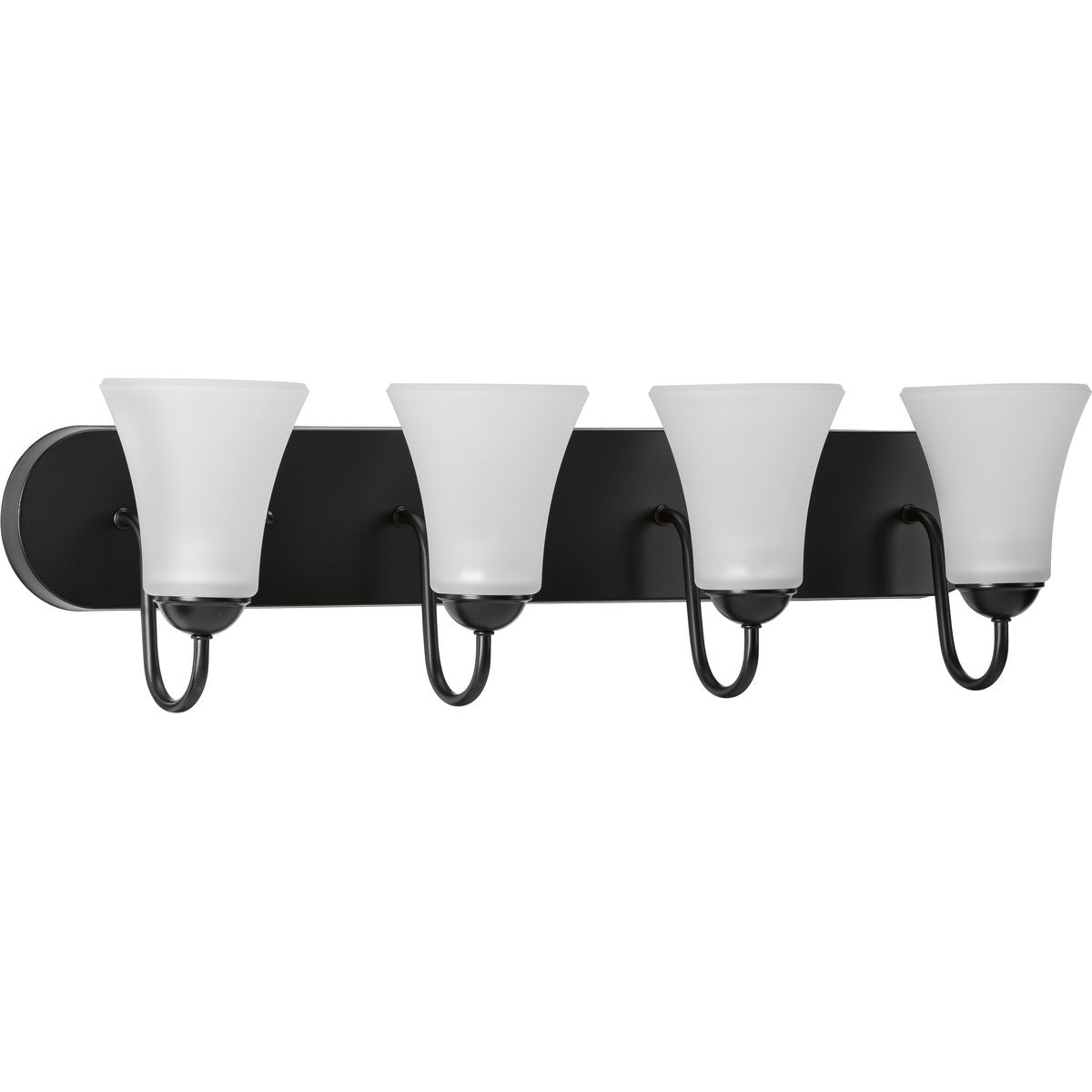 PROGRESS LIGHTING P300236-031 Matte Black Classic Collection Four-Light Matte Black Etched Glass Traditional Bath Vanity Light